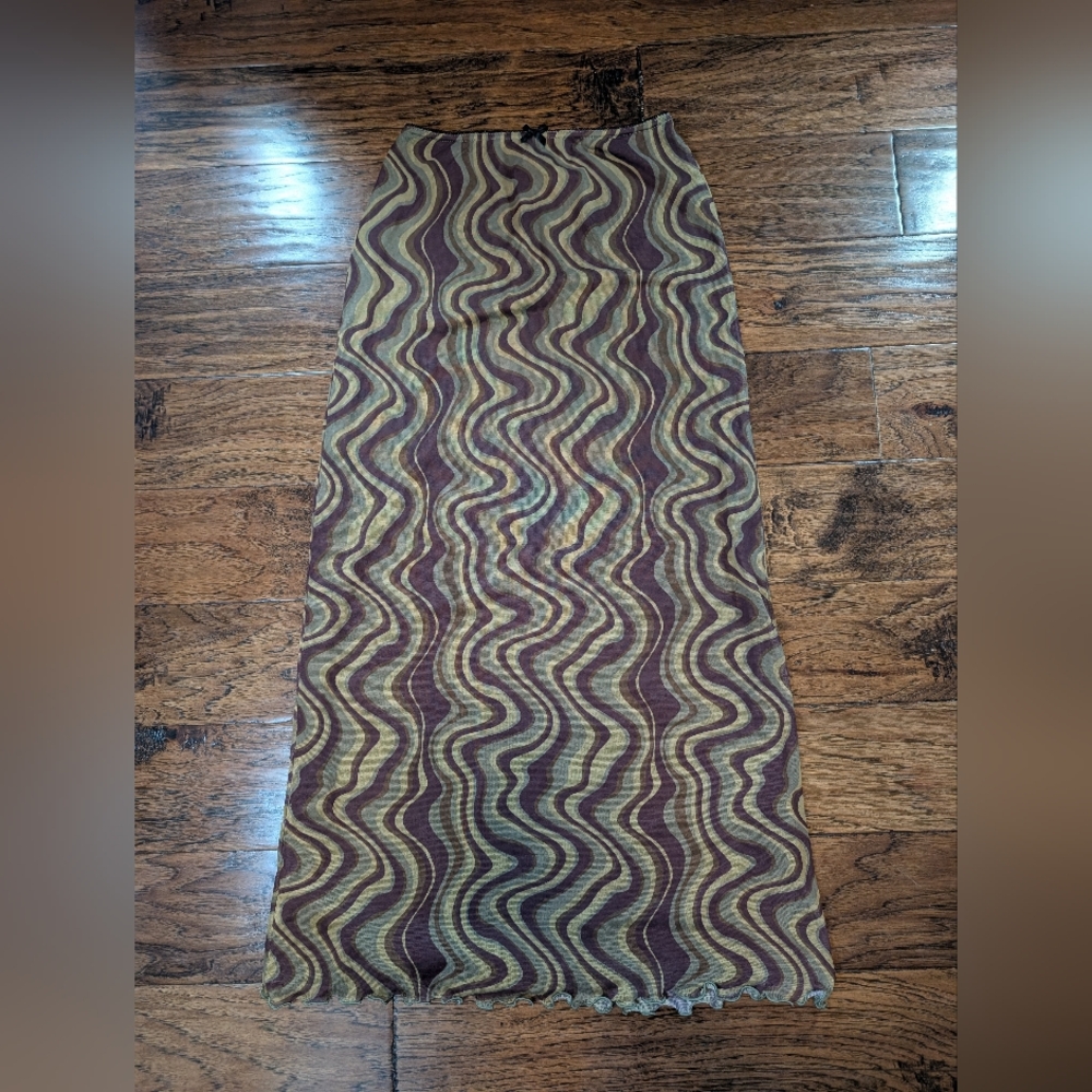 Urban Outfitters Uo Wave Maxi Mesh Skirt in Brown and Green Size Medium